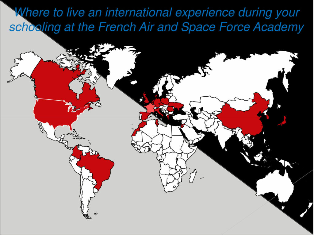 Map showing the different countries that can accommodate the French Air and Space Force Academy's students during their education